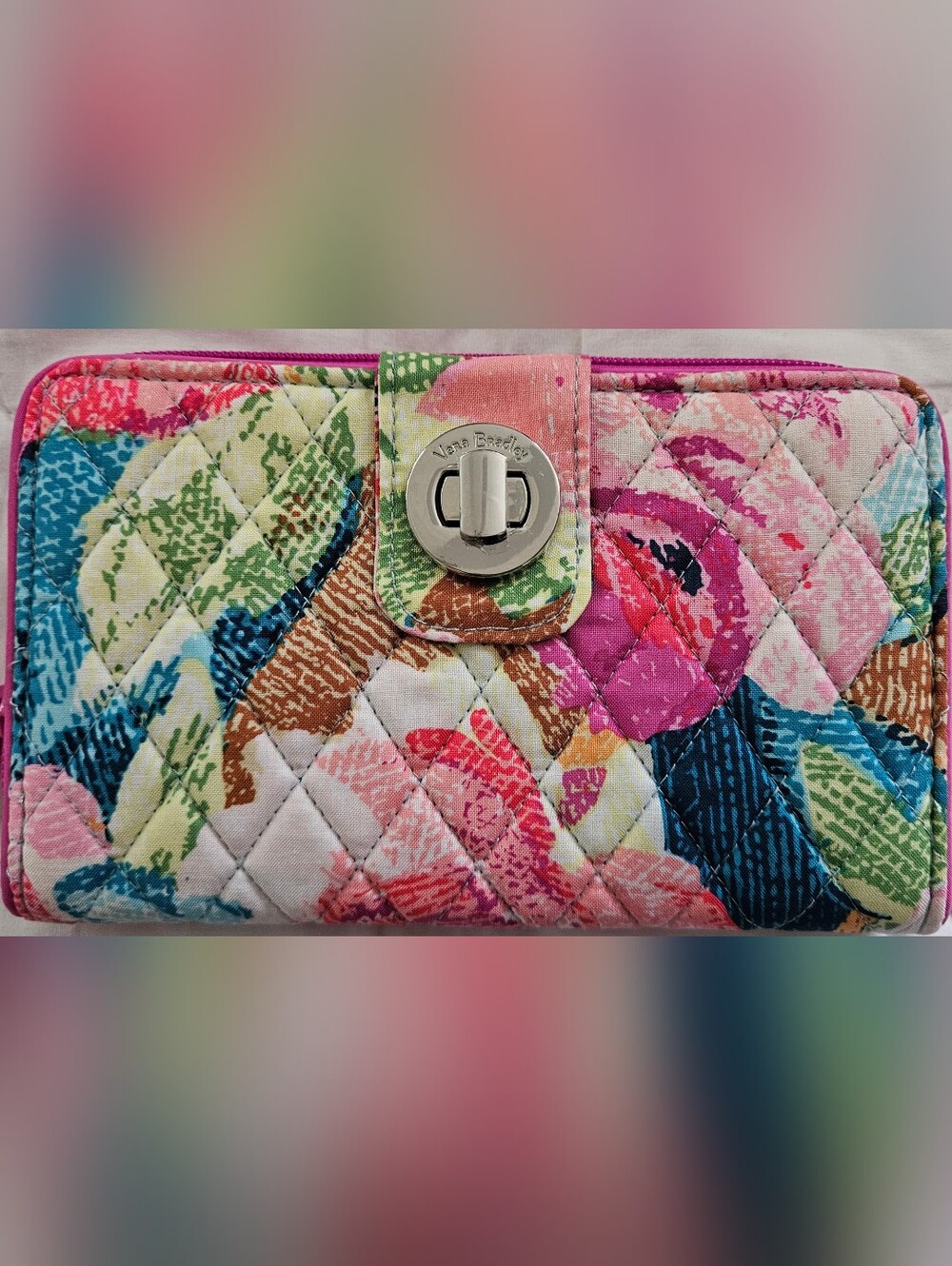 Vera Bradley "Superbloom" Quilted Turnlock Floral Wallet in Pink, Blue, Green - Picture 5 of 5